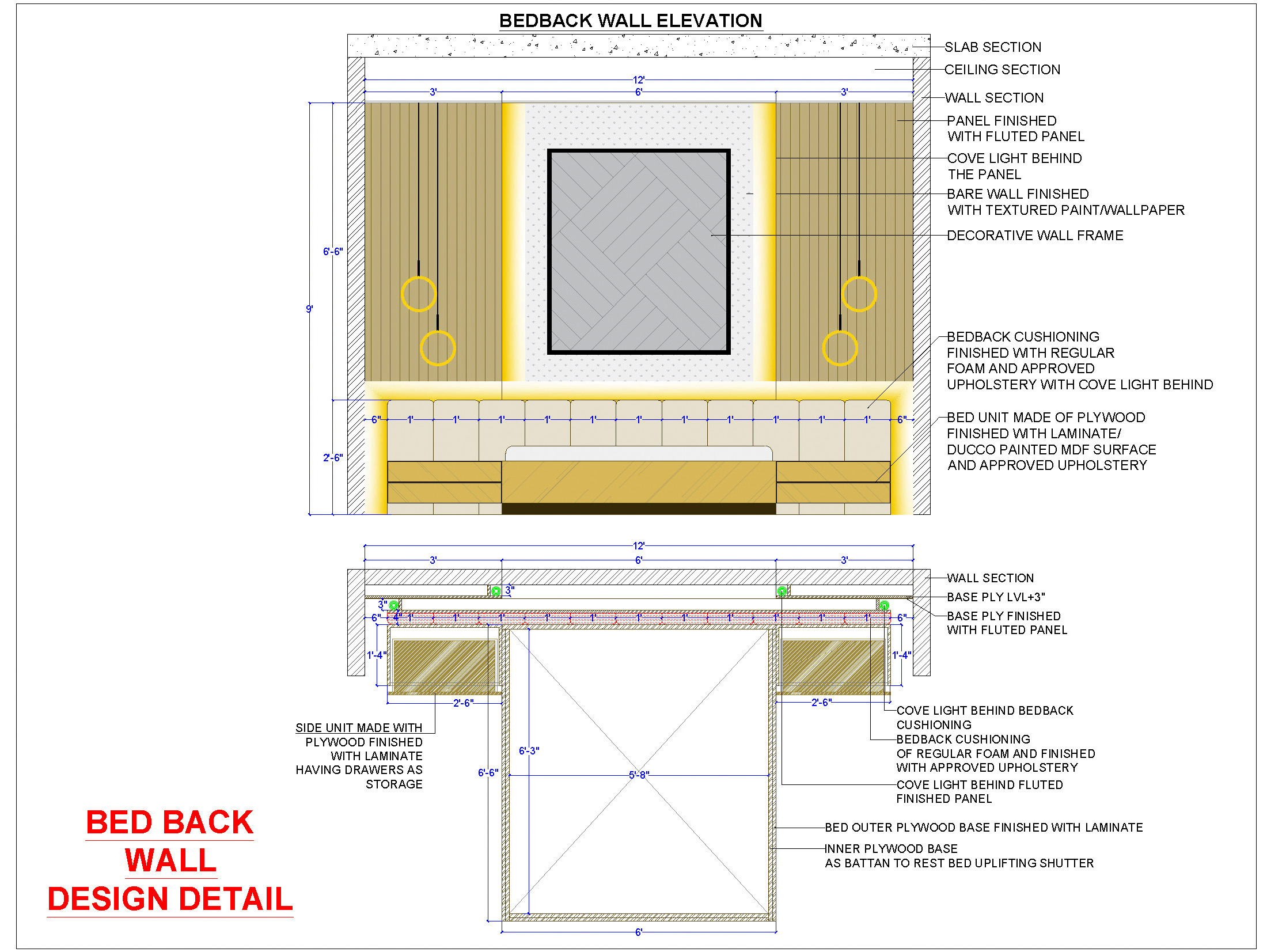 Contemporary Bedroom Bedback Wall Panel CAD Design